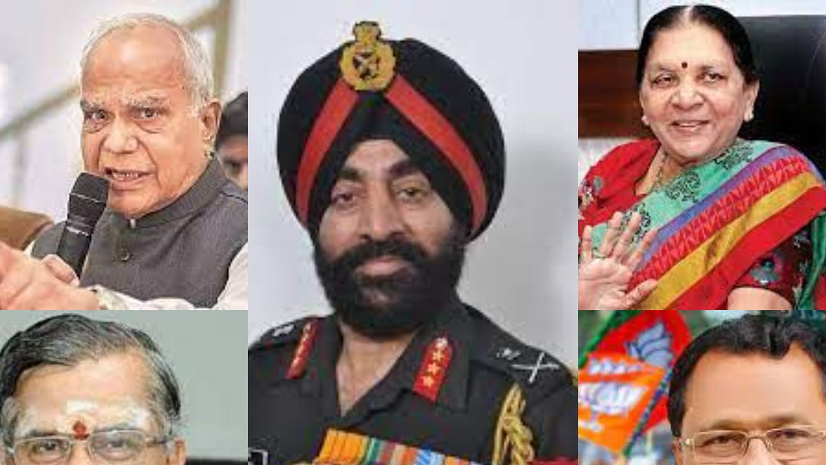 Left Top: Banwarilal Purohit
Left Bottom: La. Ganesan
Centre: Lt. Gen Gurmit Singh
Right Top: Anandiben Patel
Right Bottom: PS Sreedharan Pillai,