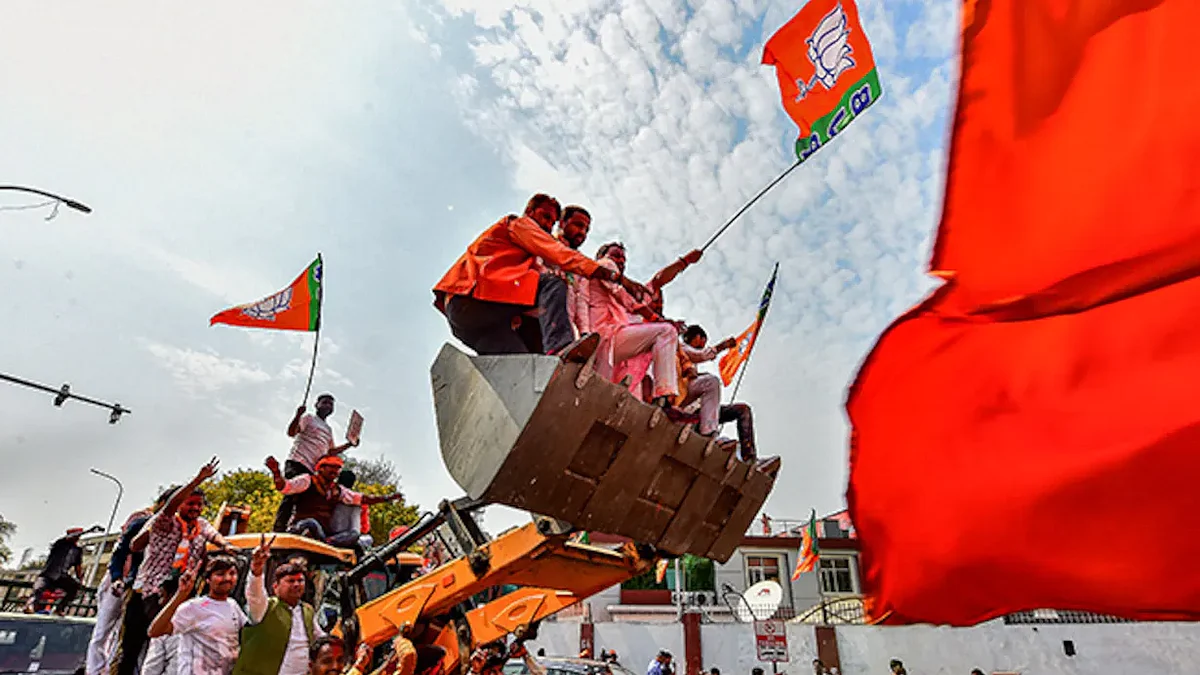 BJP workers celebrate their party's victory in UP (Representational image)