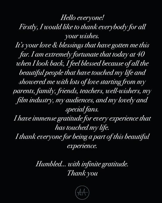 Emotive note from Allu Arjun thanking his fans for b'day wishes