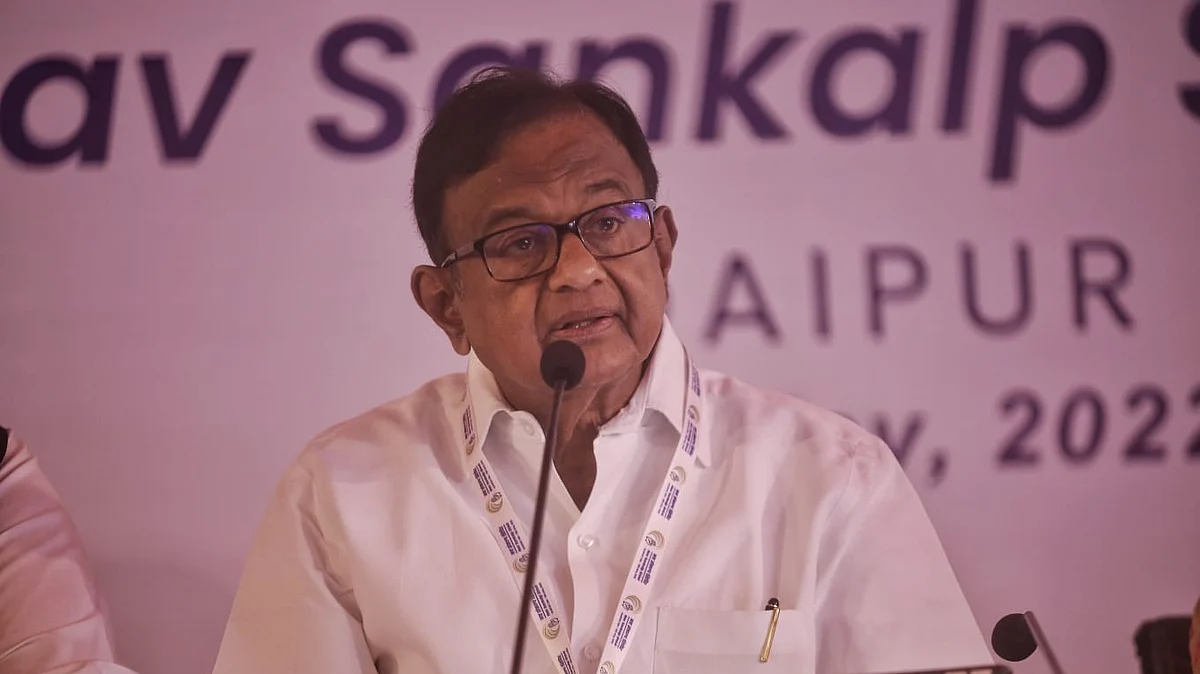 Congress leader P Chidambaram at the Nav Sankalp Shivir in Udaipur. 
NH Photo by Vipin
