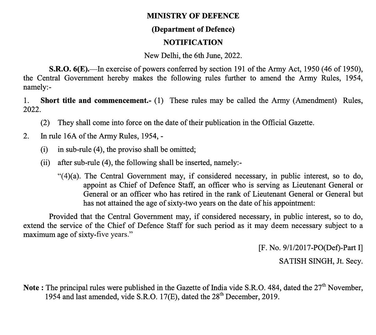 Now retired army officer below 62 can be made CDS; Central govt amends rules
