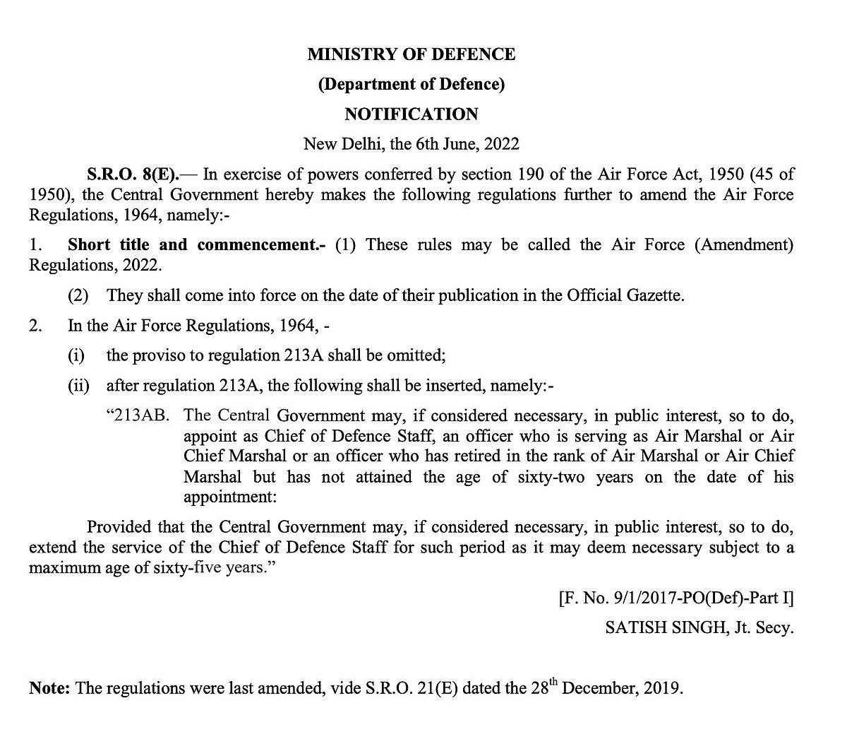 Now retired army officer below 62 can be made CDS; Central govt amends rules