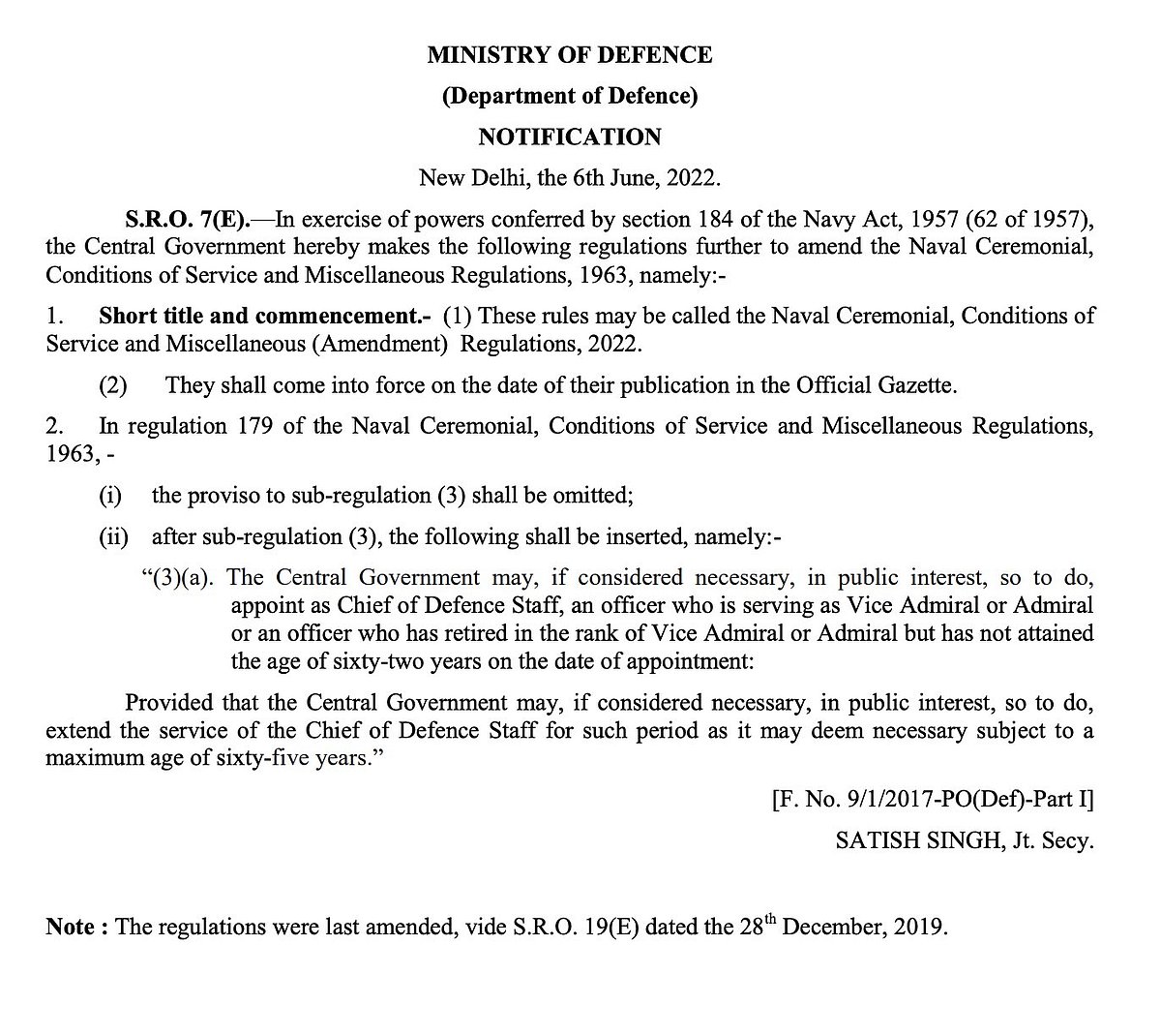 Now retired army officer below 62 can be made CDS; Central govt amends rules