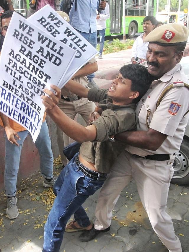 Delhi police detains people protesting against demolition of student activist's home in Prayagraj