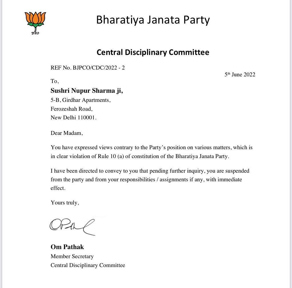 LIVE News Updates: BJP suspends Nupur Sharma, Naveen Kumar from primary membership