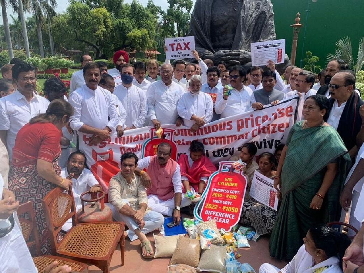 Opposition parties protest against GST hike, raise slogans against govt in Parliament premises
