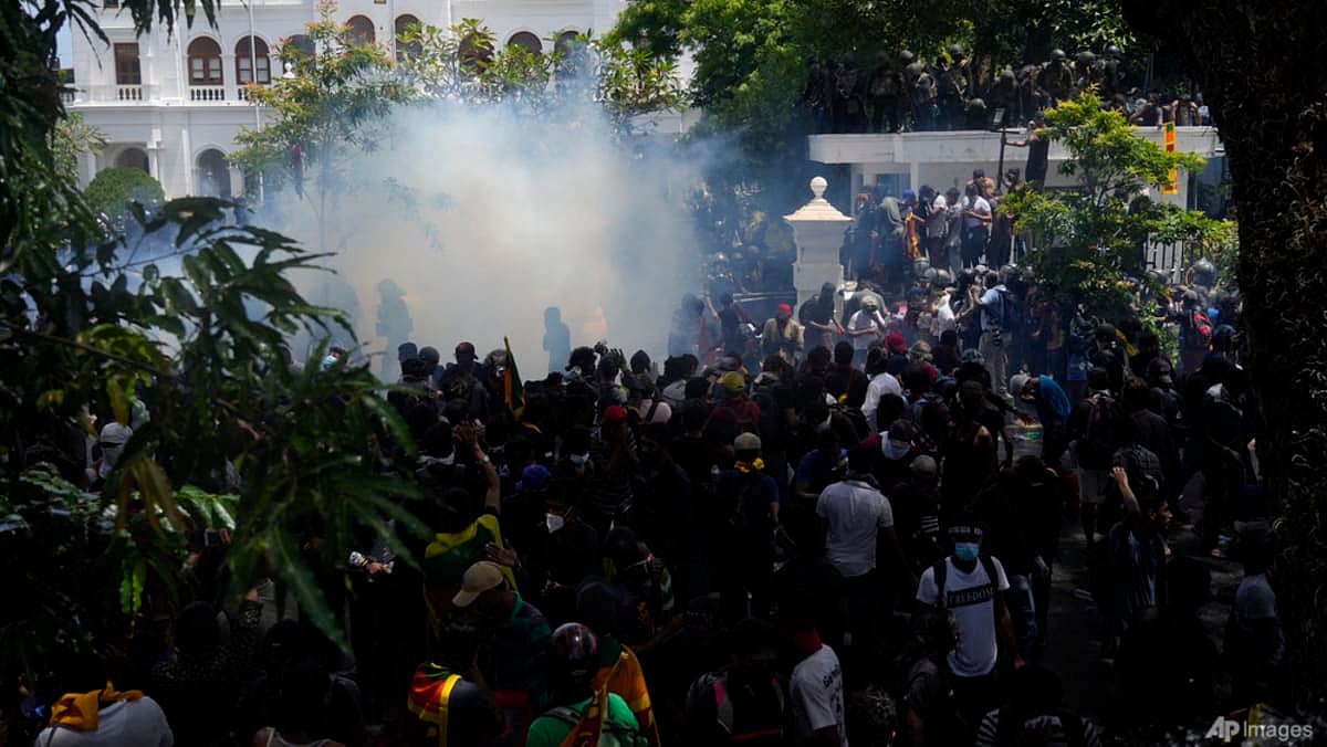 Sri Lankan Police fire tear gas to prevent protestors from entering PM's office