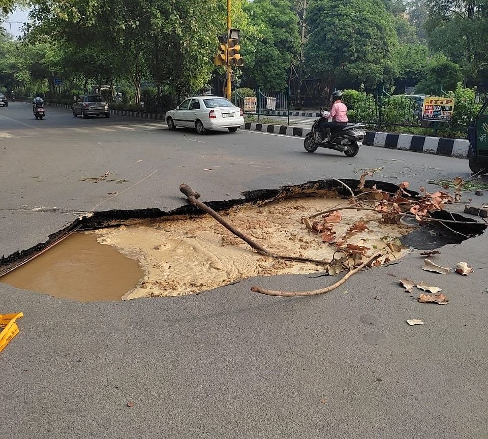 Road caves-in disrupting traffic in Delhi's Rohini