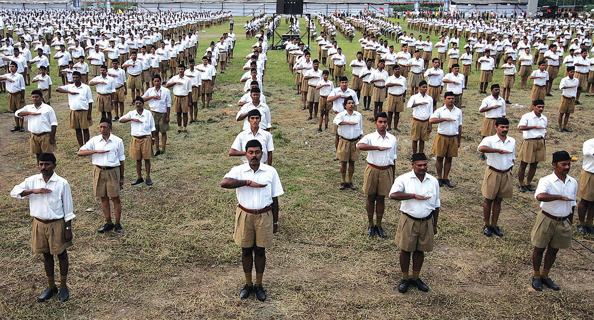 RSS volunteers on Vijayadashami Mela organised at Somaiyya Ground Chunabhatti