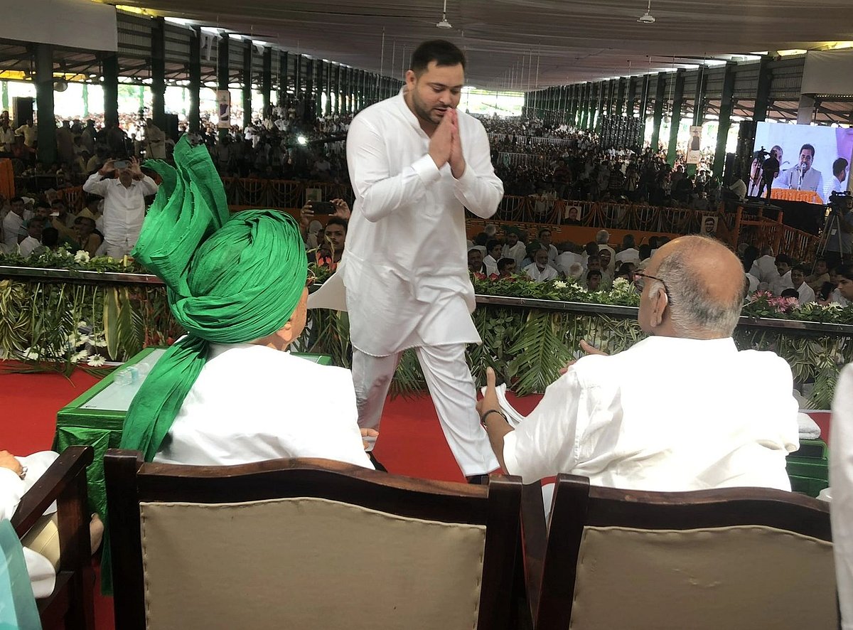 Tejashwi Yadav at INLD rally in Fatehgarh, Haryana, on Sunday