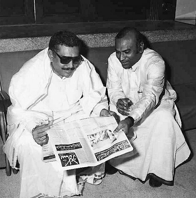 R. Gundu Rao with Kharge in the Vidhan Sabha lobby, early 1980s