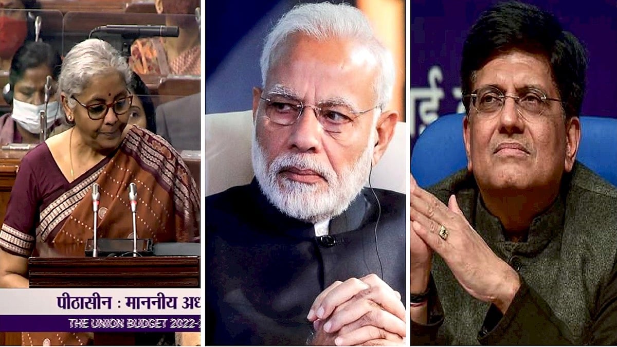 (L-R) Nirmala Sitharaman, Pm Modi, Piyush Goyal