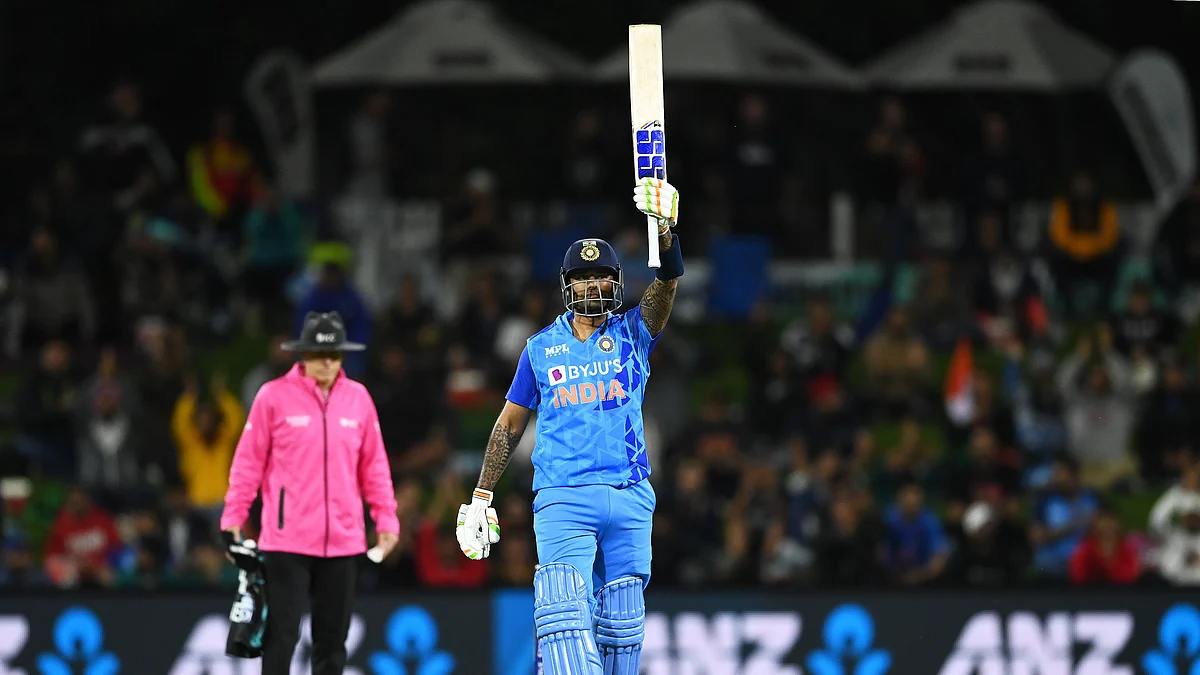 Suryakumar Yadav after scoring a 49-ball century against New Zealand on Sunday