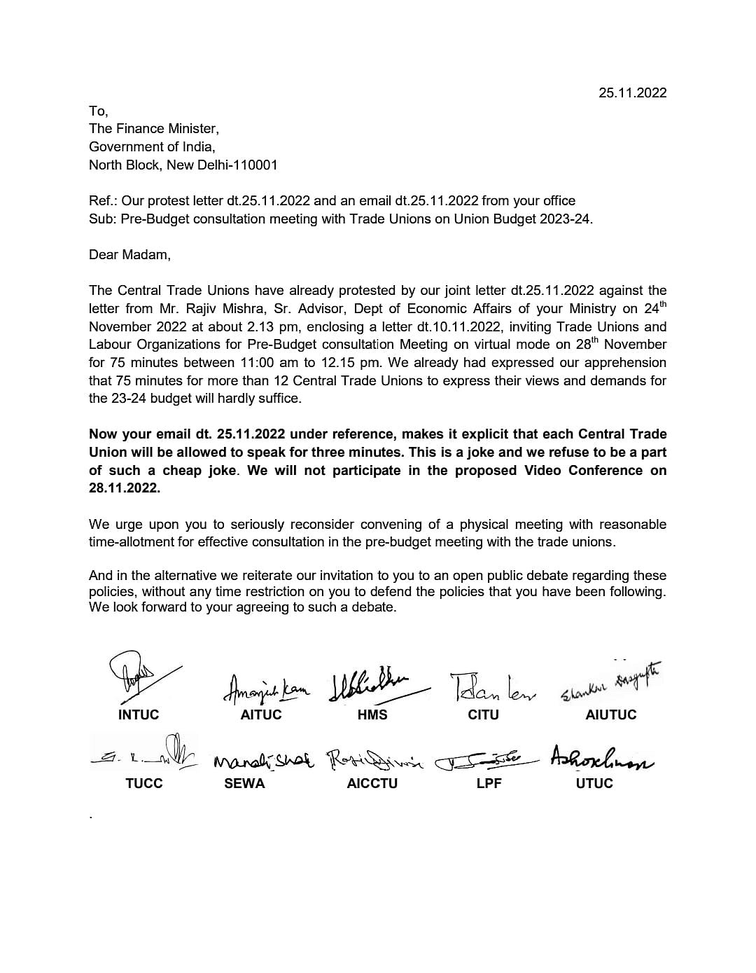 'Three-minutes each is a joke': Central trade unions boycott finance ministry's pre-budget consultations