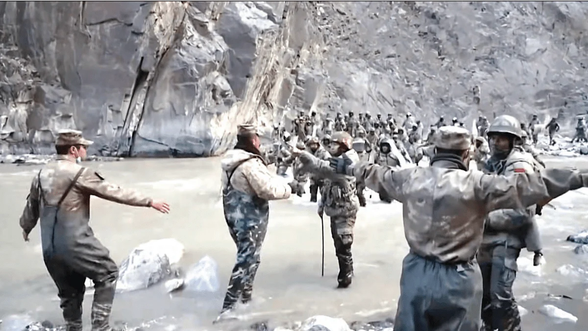 A video grab of a skirmish between Indian army personnel and China’s PLA troops in the Galwan valley in Ladakh. The video is purportedly from June 2020