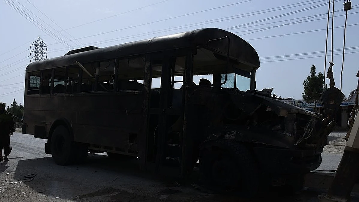 Photo taken on May 19, 2022 shows a vehicle destroyed in a blast in Mazar-i-Sharif, Afghanistan. (Photo by Kawa Bashart/Xinhua)