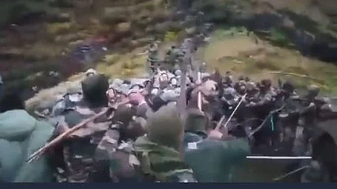 An undated video grab of a clash between Indian soldiers and PLA troops, purportedly in Arunachal Pradesh