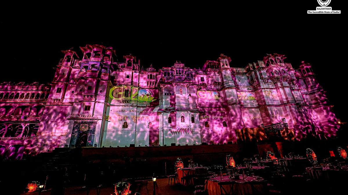 The Manek Chowk at the City Palace was transformed into a wall of wonder using projection mapping during the G20 Sherpa Summit in Udaipur.