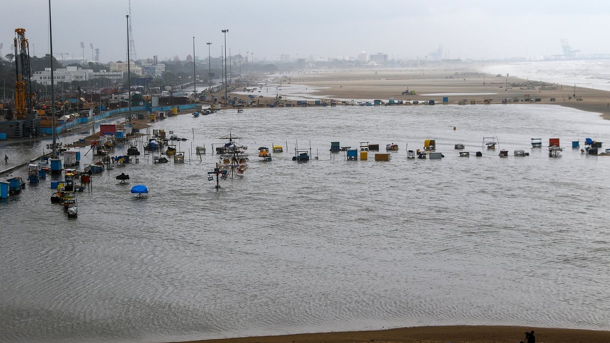 A view of Marina beach after landfall of Cyclone Mandous, in Chennai. (Photo: R Parthibhan/IANS)