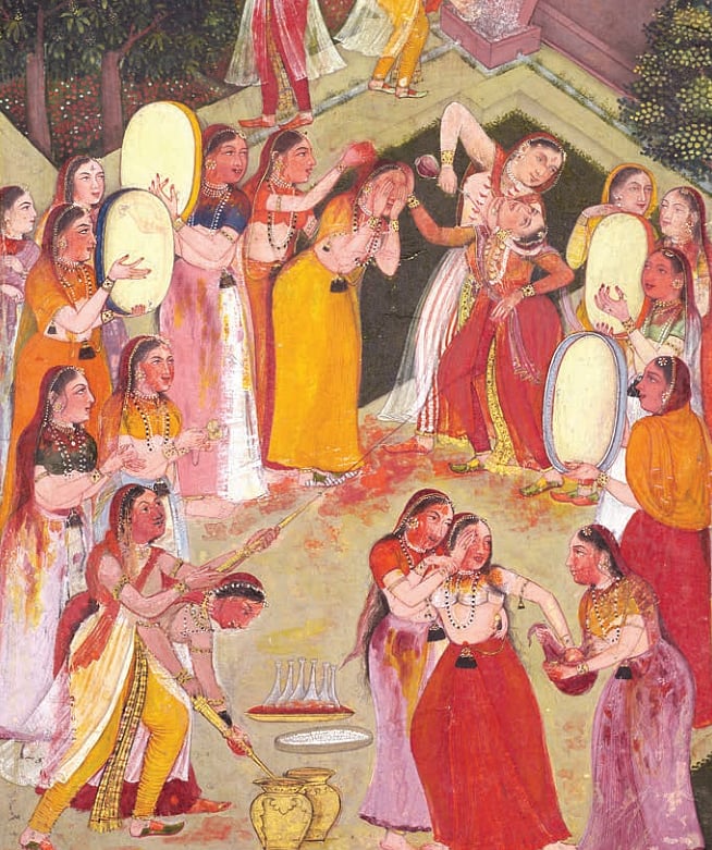 Holi celebrations circa 1640-1650. Court paintings of the imperial ateliers show many facets 
of the culture brought by Hindu wives, particularly celebrating festivals, which appear to 
have been assimilated
