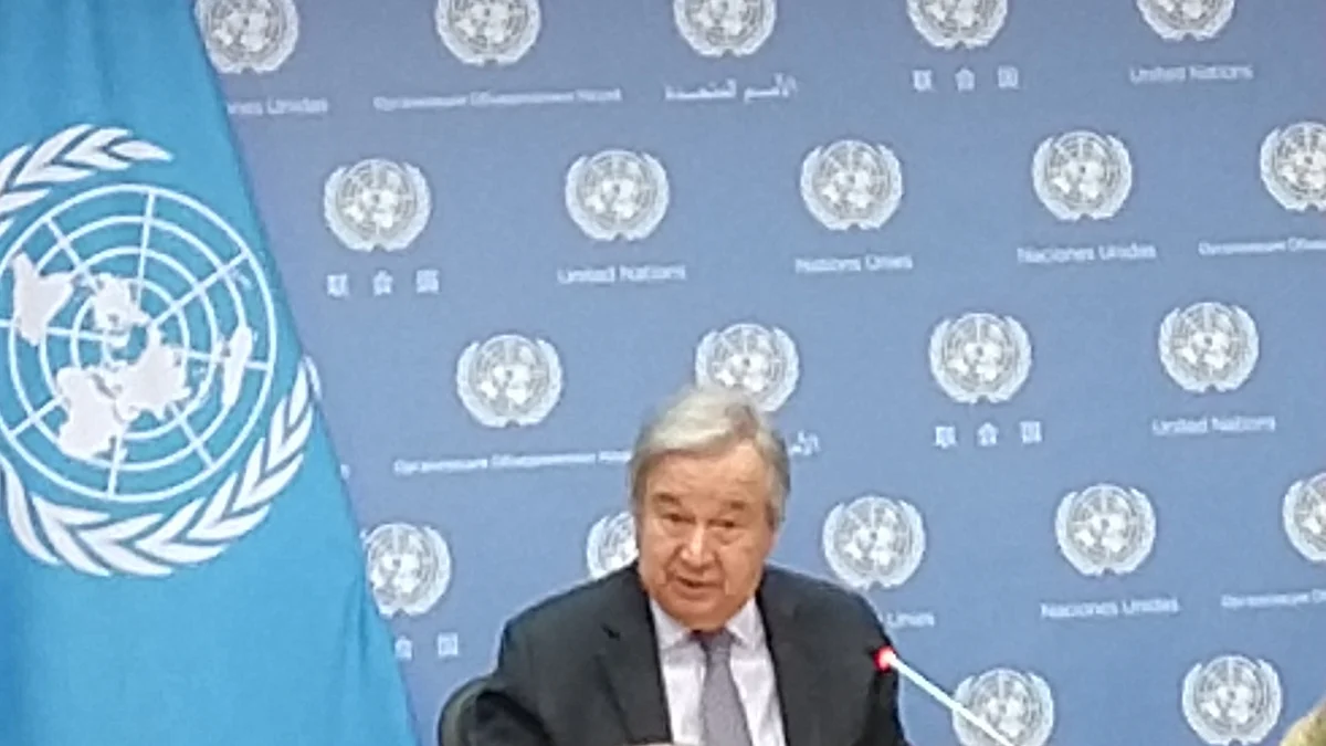 United Nations Secretary-General Antonio Guterres speaks at news conference on Monday, December 19, 2022. (Photo: Arul Louis/IANS)