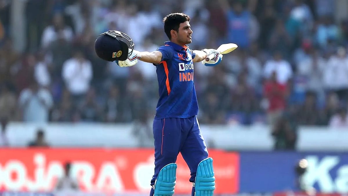 Indian batsman Shubman Gill celebrates after scoring double century during the match against New Zealand. (Photo: ICC)