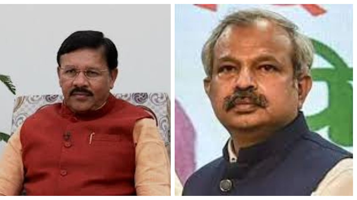 BJP leader Shyam Jaju and (right) former Delhi BJP president Adesh Gupta