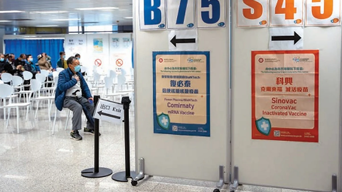 A Covid-19 vaccination station inside an MTR station in Hong Kong, China