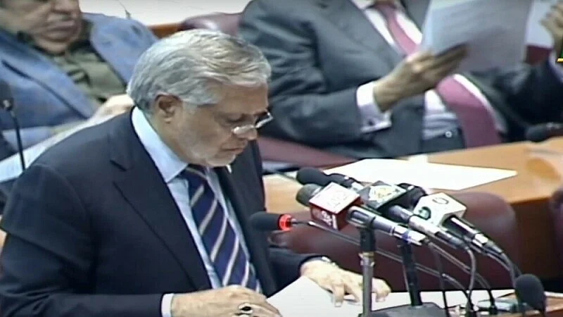 Finance Minister Ishaq Dar presenting the Finance (Supplementary) Bill on February 15, 2023.