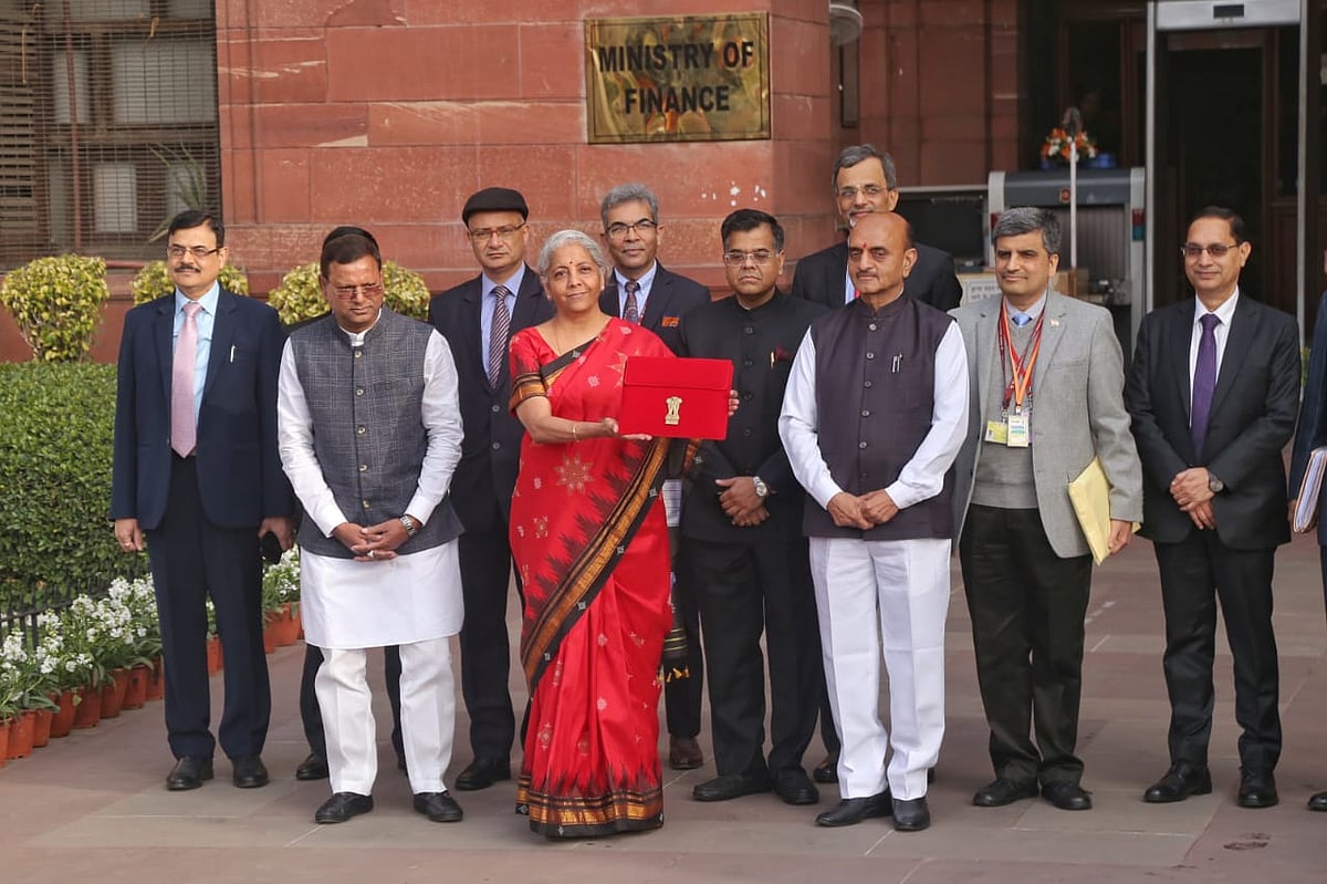 Nirmala Sitharaman at the Ministry of Finance ahead of the Budget presentation. Photo by Vipin Kumar