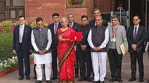 Nirmala Sitharaman at the Ministry of Finance ahead of the Budget presentation. Photo by Vipin Kumar