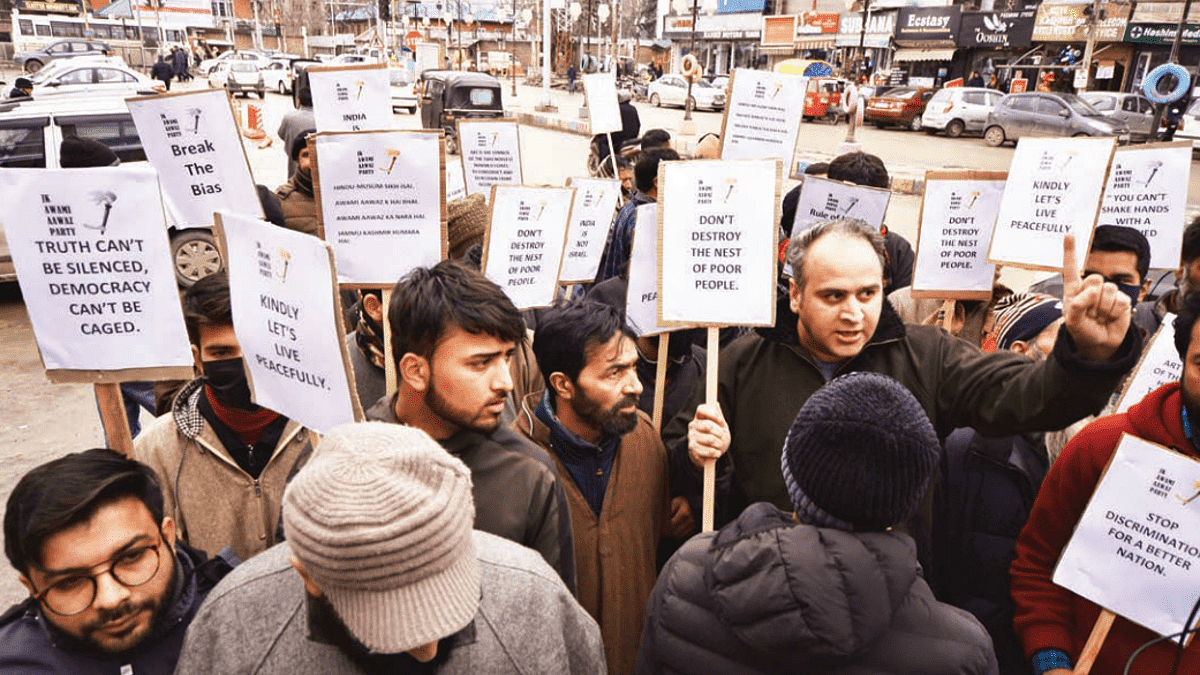 A protest against the ongoing demolition/ dispossession drive in J&K 
