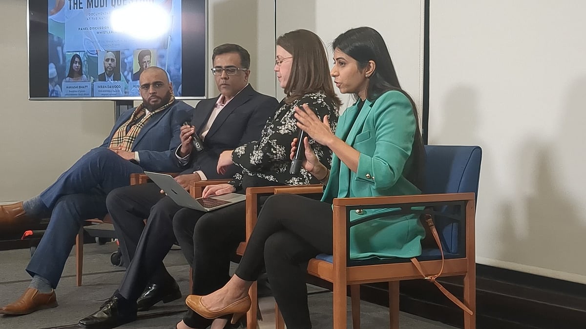 Aakashi Bhatt, Imran Dawood, and Yusuf Dawood speak at the panel event on "India: The Modi Question" organized by the National Press Club in association with the Indian American Muslim Council on March 7, at the First Amendment Lounge, Washington DC.