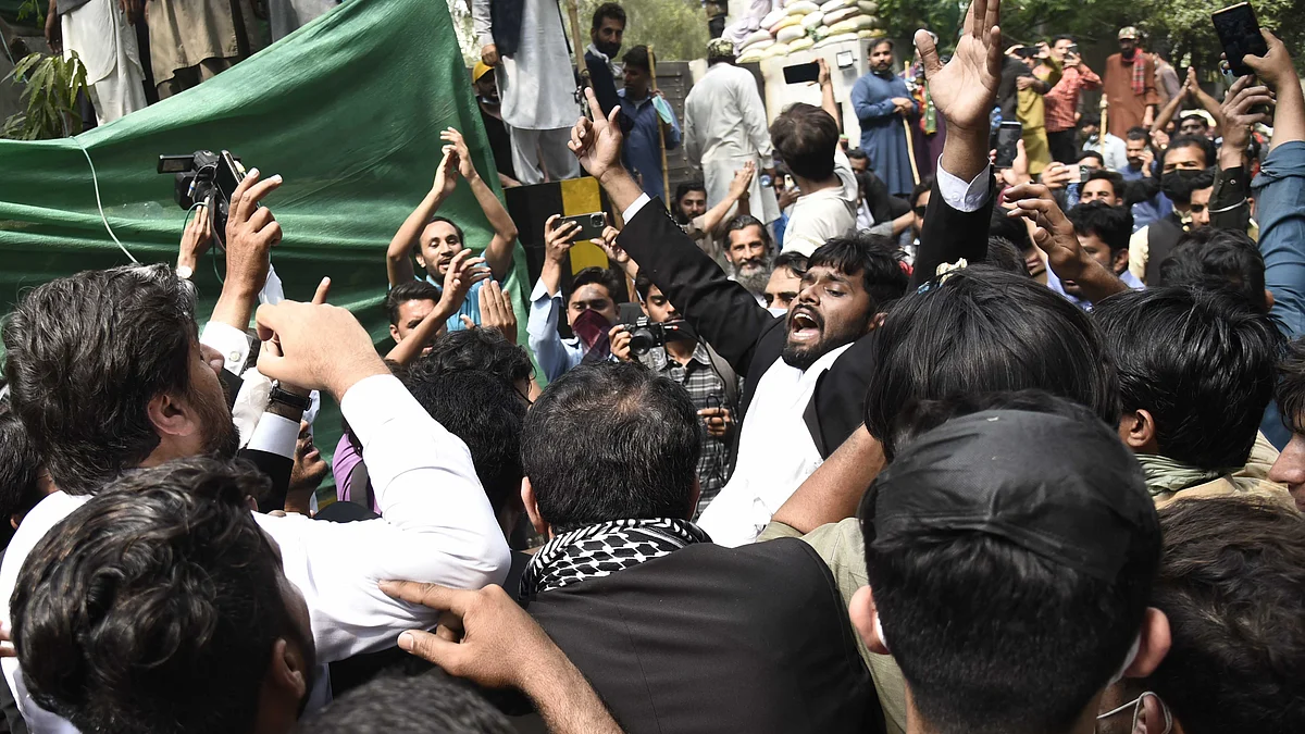 Imran Khan supporters protest in Lahore. 