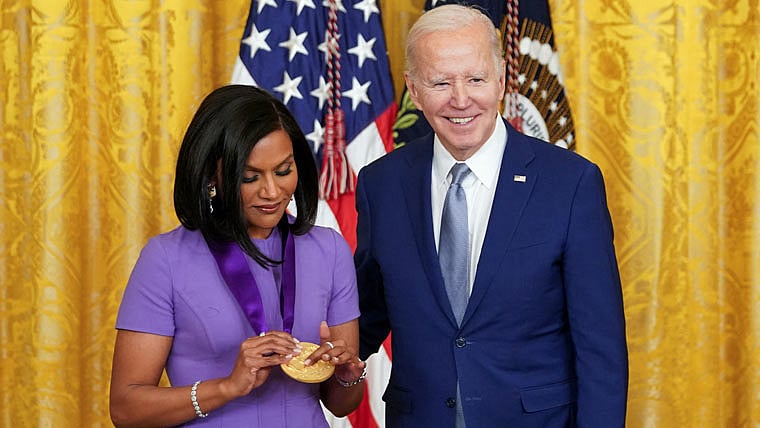 President Biden presents National Humanities Medals to Indian-American actress Mindy Kaling
