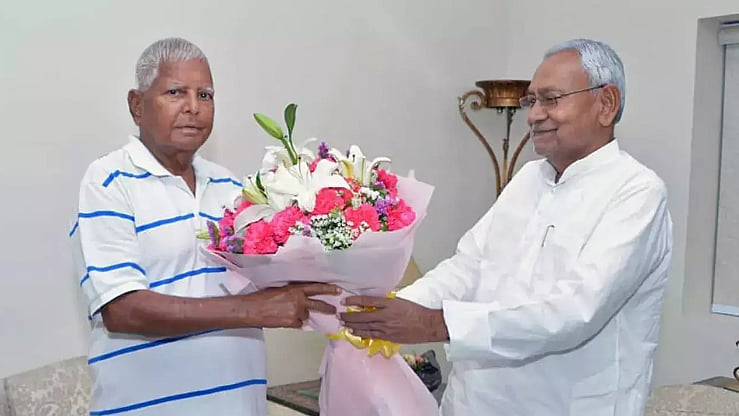 Bihar CM Nitish Kumar with RJD chief Lalu Prasad Yadav in Delhi 