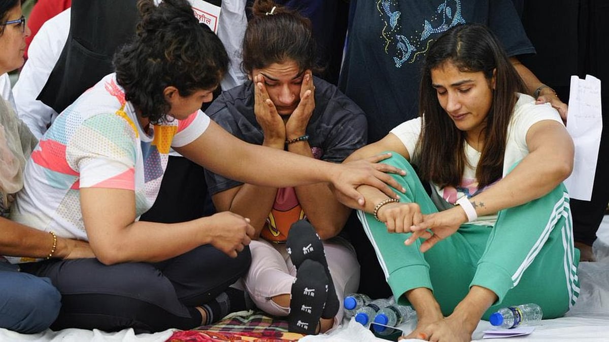 Wrestlers protesting at Jantar Mantar