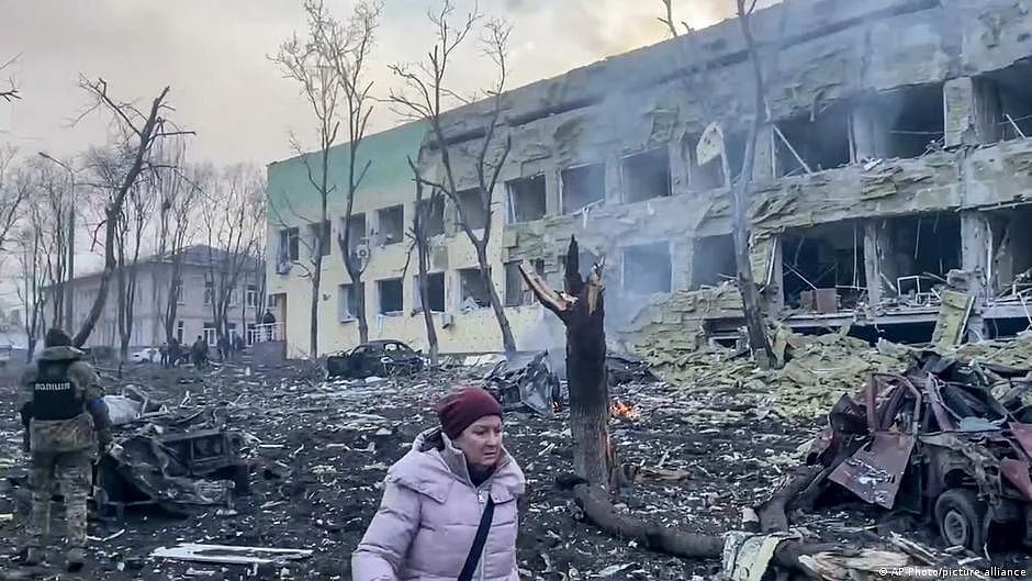 File photo of damage to a building in Ukraine