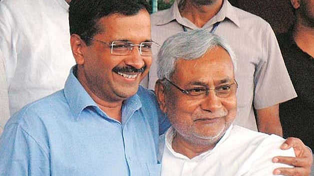 (L-R); Delhi Chief Minister Arvind Kejriwal with Bihar Chief Minister Nitish Kumar.