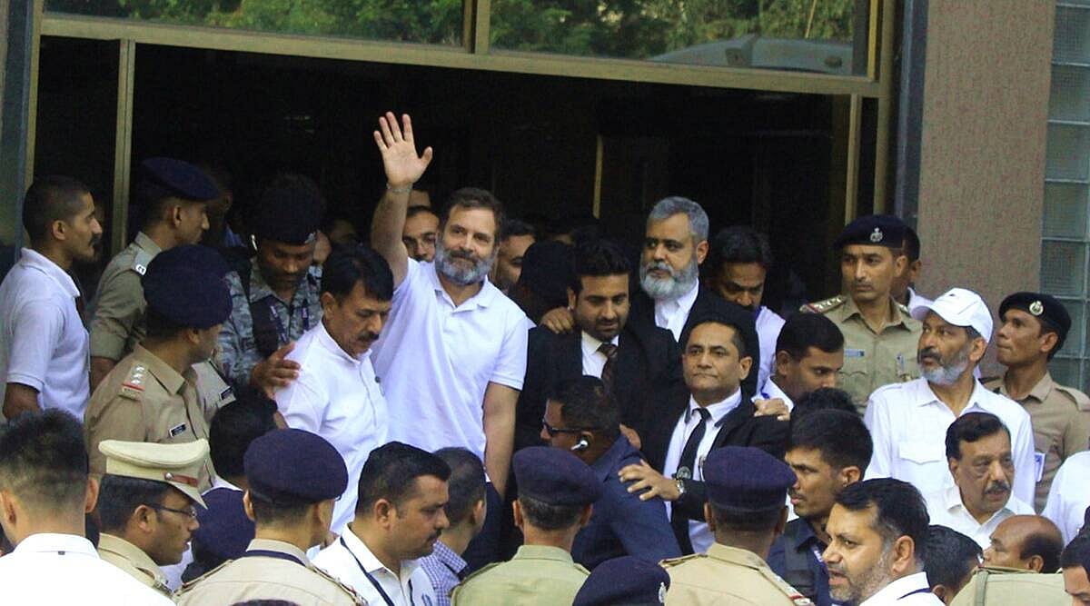 Rahul Gandhi arrives at Surat Sessions Court on Monday.