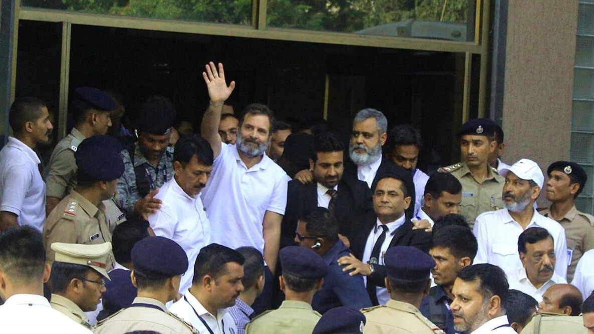 Rahul Gandhi arrives at Surat Sessions Court on Monday.