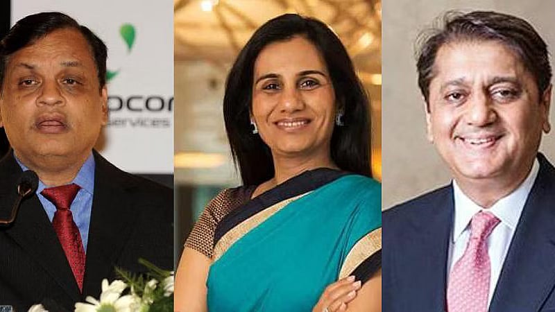 (L-R); Videocon Group founder Venugopal Dhoot, Former MD and CEO of ICICI Bank Chanda Kochhar, her husband Deepak Kochhar 