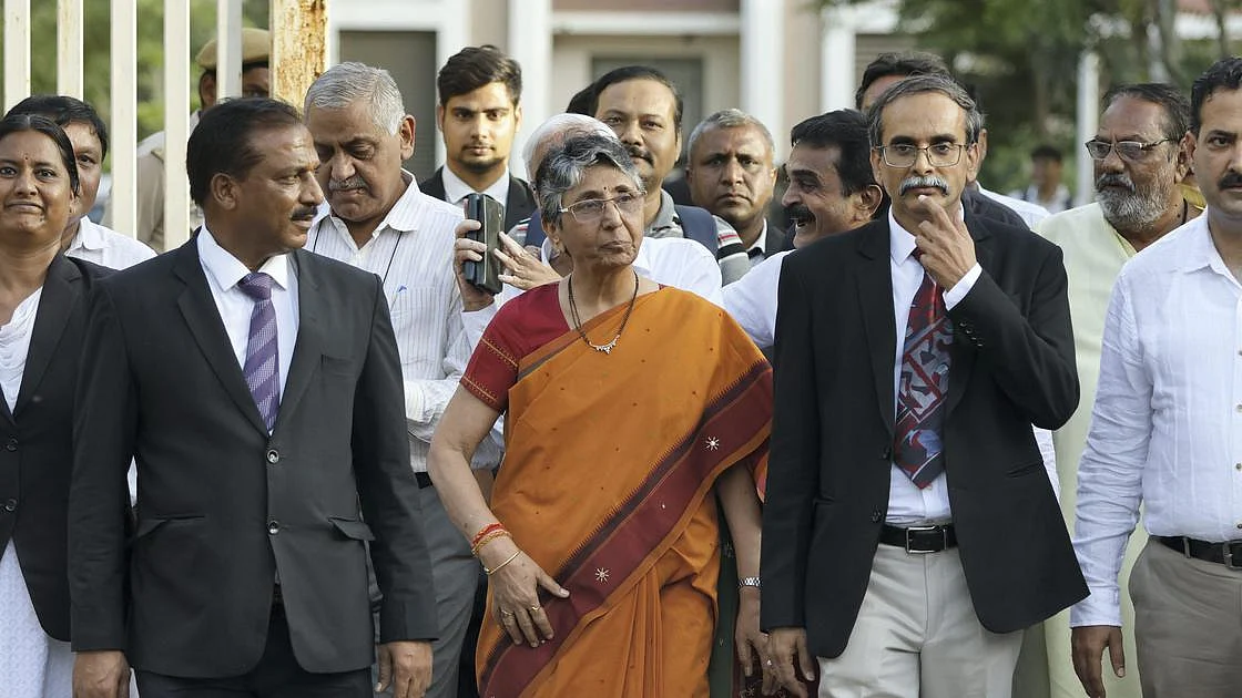 Former Gujarat minister Maya Kodnani in Ahmedabad on Thursday. (PTI Photo)