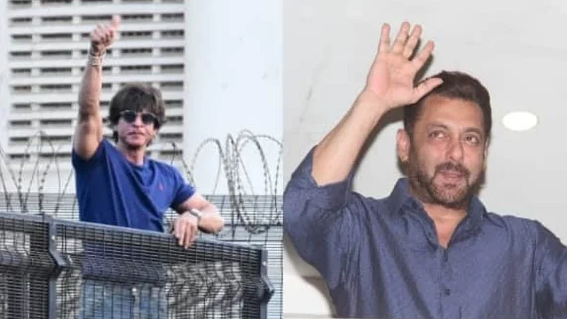 Shah Rukh Khan and Salman Khan wave to their fans from their respective balconies on Eid 2022. 