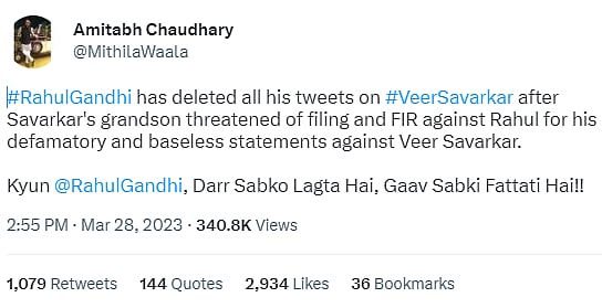 Fact Check: No, Rahul Gandhi did not remove any tweets on Savarkar, right wing trolls made false claim