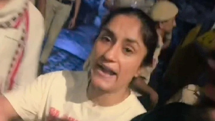 Wrestler Vinesh Phogat at the protest site