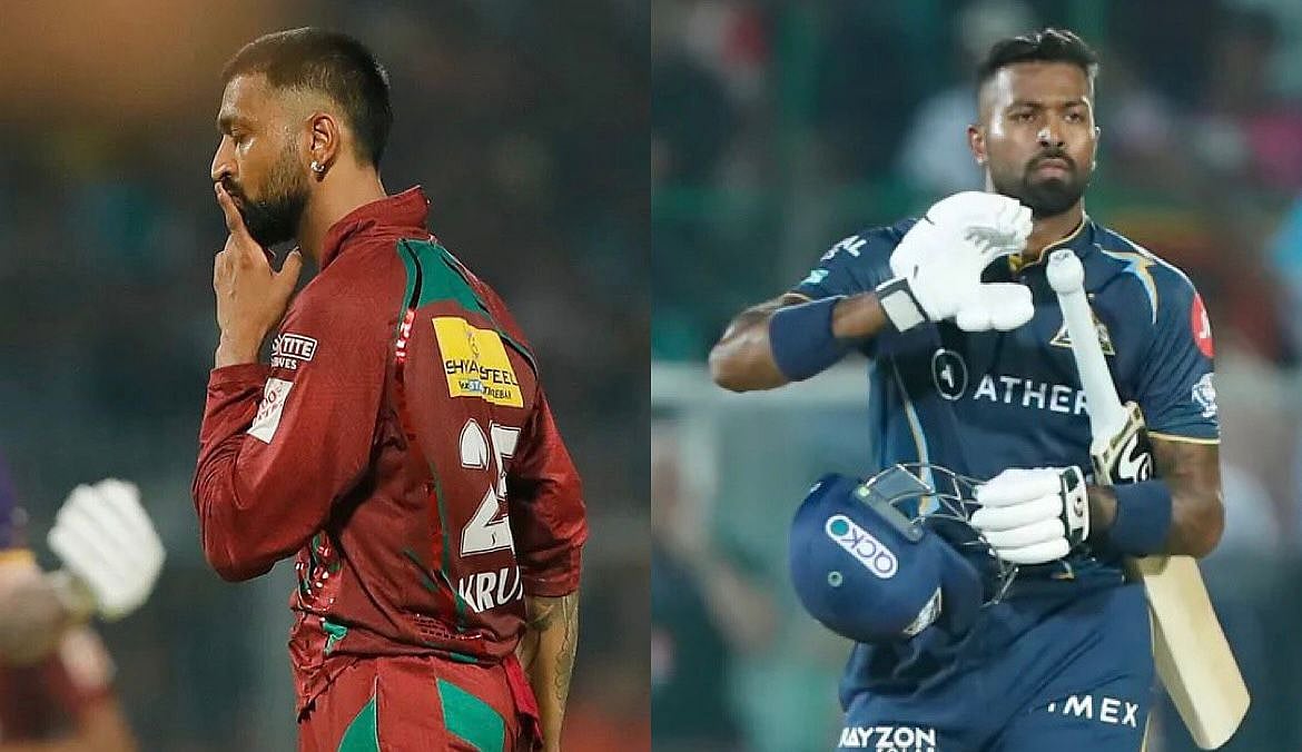 Lucknow Super Giants captain Krunal Pandya (left), Gujarat Titans' captain Hardik Pandya (right) 
(Photo: Twitter/ @hardikpandya7
@krunalpandya24)