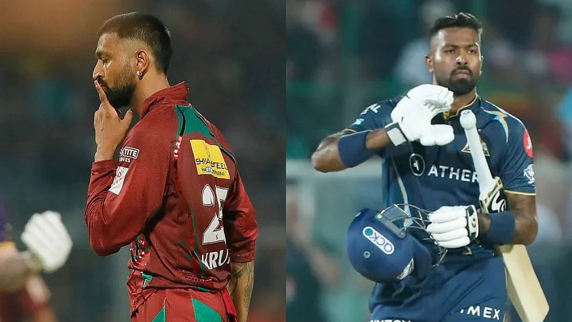 Lucknow Super Giants captain Krunal Pandya (left), Gujarat Titans' captain Hardik Pandya (right)
(Photo: Twitter/ @hardikpandya7
@krunalpandya24)