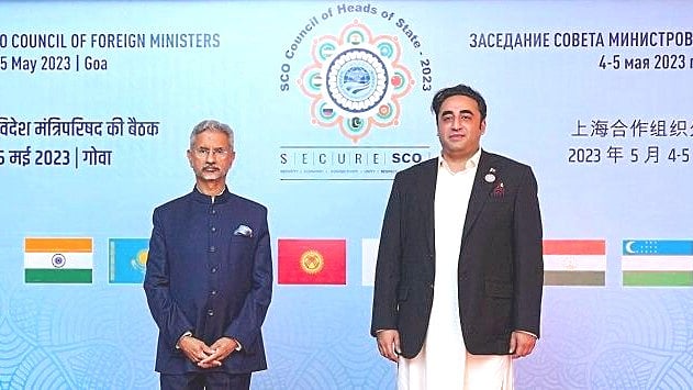 External affairs minister S. Jaishankar with Pakistan's foreign minister Bilawal Bhutto Zardari at the SCO meet in Goa
Photo courtesy: PTI