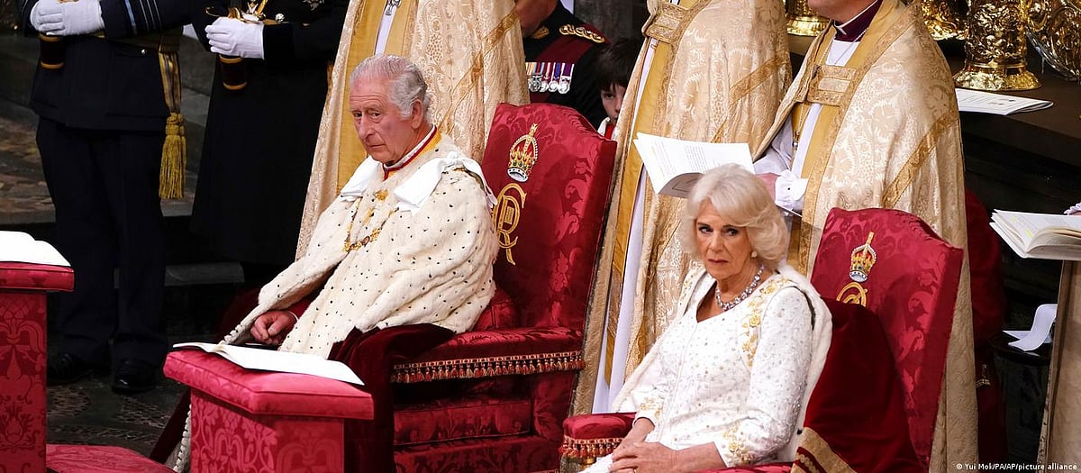 King Charles III and Queen Camilla during their coronation ceremony.